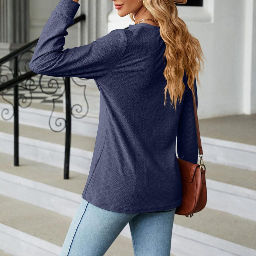 JKASHDK Женские модные повседневные весенне-осенние однотонные топы с v-образным вырезом и длинными рукавами с принтом, блузки и рубашки