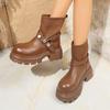 Fashion Platform Chunky Boots Women High Heels New 2025 Autumn Mid Calf Leather Sneakers Trend Winter Brown Motorcycle Boots Zapatos