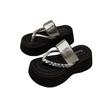 Silver Heightening Rhinestone Pinch Flip-flops for Women In Summer, New Muffin Thick-bottomed Seaside Beach Cool Slippers