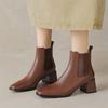 Fashion New Autumn Winter Cow Leather Women Boot Fashion Short Boots Square Toe Chunky Heel Boots for Women Large Size High Heels