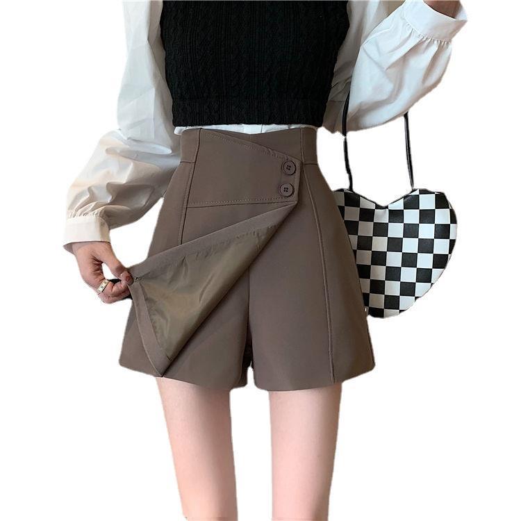 Women's High Waist Wide-Leg Skirt-Pants: 2025 Spring/Summer A-Line Faux Two-Piece Shorts Suit