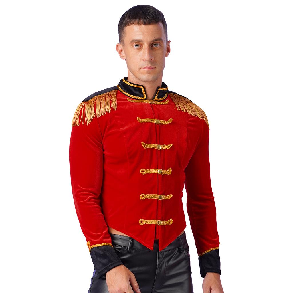 Мужской цирковой костюм инспектора манежа, бархатная куртка с бахромой, воротник-стойка, наряд на Хэллоуин