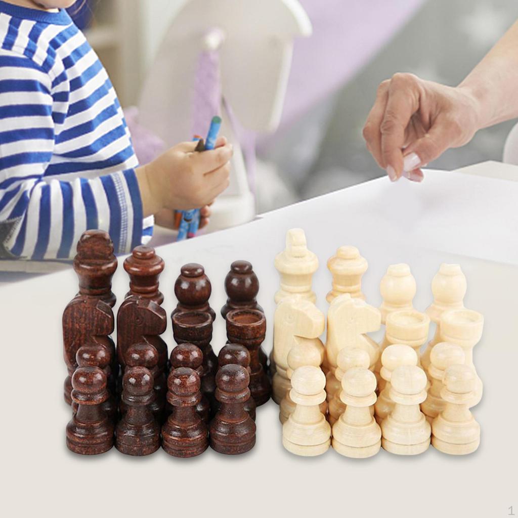 32 Pieces Wooden Chess Pieces, Figure Game Accessories, Tournament Players,