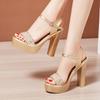 Ankle Strap Square High Heels Women Summer Roman Sliver Gold Sandals Large Size Thick Platform Shoes For Female A0027