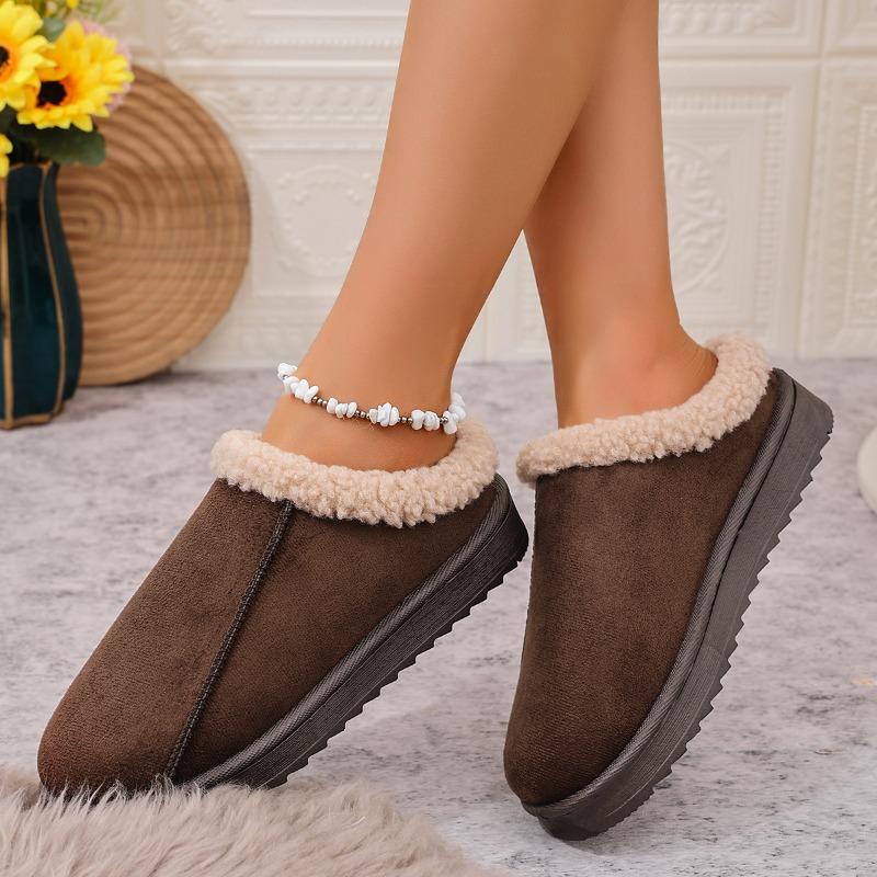 Fashion Women's Shoes Wide Fat Feet Retro Platform Outside Wear Autumn and Winter Plus Fleece Baotou Half Slippers Plus Size