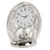 Rhythm Cont Mantel Clk Oval Silver/Arabic Dial/Rotating Pend