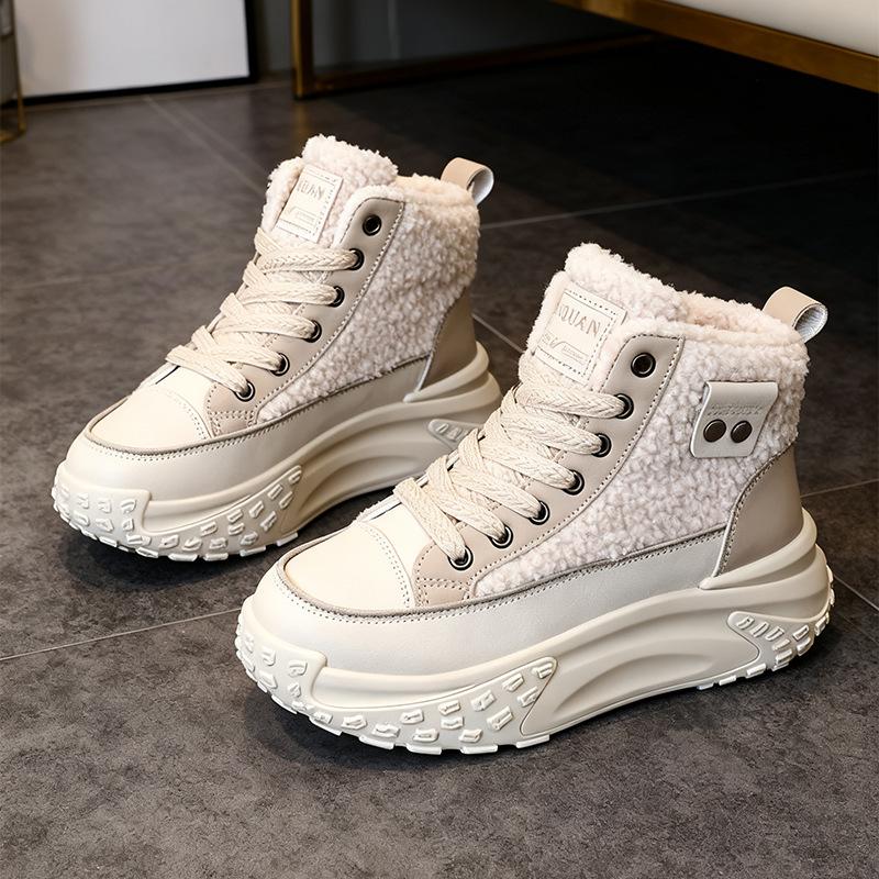 Women's Chunky Platform Snow Boots Winter Warm Faux Fur Lining Ankle Booties Lace-Up Comfortable Anti-Slip PU Leather Short Boots Shoes for Women