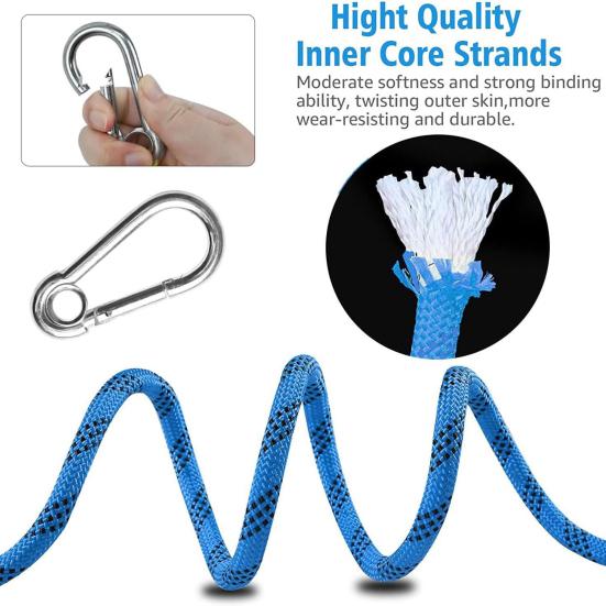 Water Skiing Rope with Handle Stainless Steel Carabiner Buckle 4m Nylon Tow Rope Sled Cart Pull Rope for Wakeboard Kneeboard Snowboard Equipment