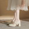 New Mary Jane High Heels Women's Pearl Buckle Round Head Spring and Autumn National Style Cheongsam Shoes Horse Dress Shoes Thick Heel Single Shoes