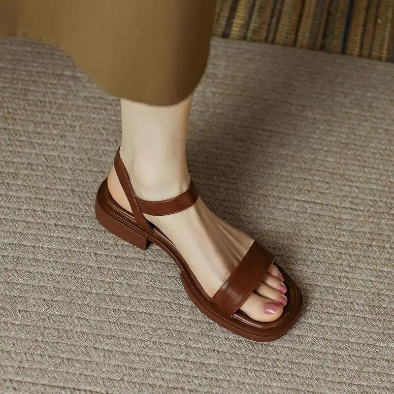 Ladies Summer New Fashion Sandals Women Low Heels Elegant Open Toe Shoes Wear Resistant and Anti Slip Flat Trendy Sandal Mujer