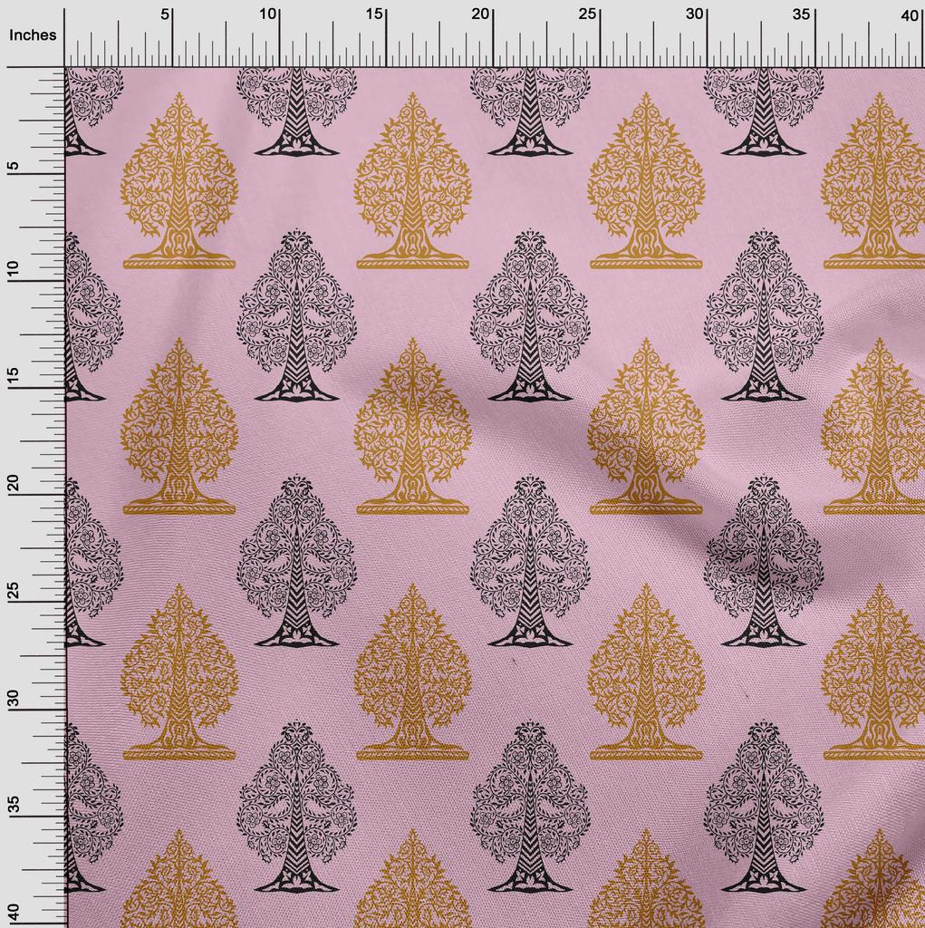 oneOone Cotton Flex Blush Pink Fabric Floral & Flying Swan Block Craft Projects Decor Fabric Printed By The Yard 40 Inch