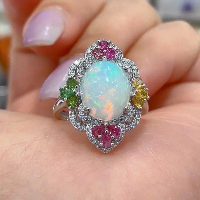 Sace Gems 925 Sterling Silver Certified 10*12MM Natual Opal Rings for Women Engagement Cocktail Party Fine Jewelry Gift