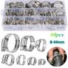 60Pcs Boxd 7 Sizes 8-38mm Range Adjustable Stainless Steel Screw Band Hose Clamps Fuel Pipe Worm Gear Clip