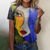 Fashion 3d Abstract Face Printed Women's Short Sleeve 2025 New Casual Pullovers Summer