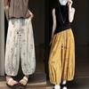 Floral Cotton and Linen Wide-leg Pants Women's New Summer Thin Bloomers Grandma Pants Large Size Linen Harlan Casual Pants