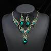 Women Necklace Earrings Set Luxury Symmetric Retro Rhinestone Hollow Out Anti-allergy Hanging