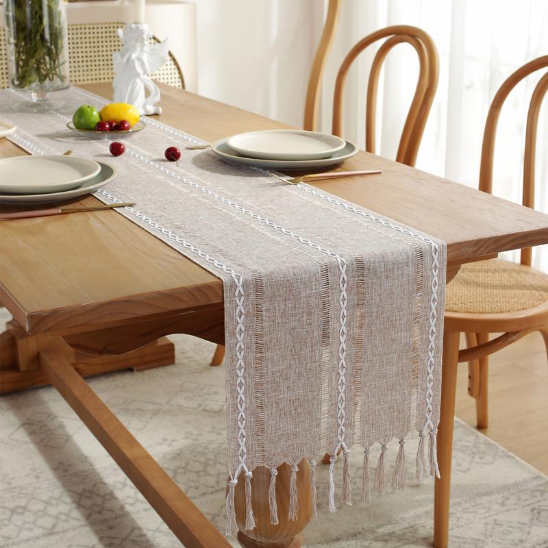 Hand Woven Solid Color Lace Table Runner with Fringe for Farmhouse Christmas Dining Table Decor
