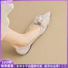 Pointed Rhinestone Single Shoes Women's Autumn Bow One Pedal Shoes Large Size
