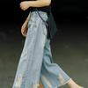 Women's Summer High-Waist Distressed Ripped Wide Leg Jeans - Petite Fit