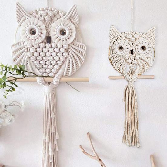 Owl Macrame Wall Hanging Decor for Living Room Office Bedroom Hand Woven Boho Tapestry Owl Markaf Wall Art Crafts