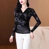 New Winter V-neck Mesh Base Shirt for Women with Small Shirt Printed Long-sleeved T-shirt Top