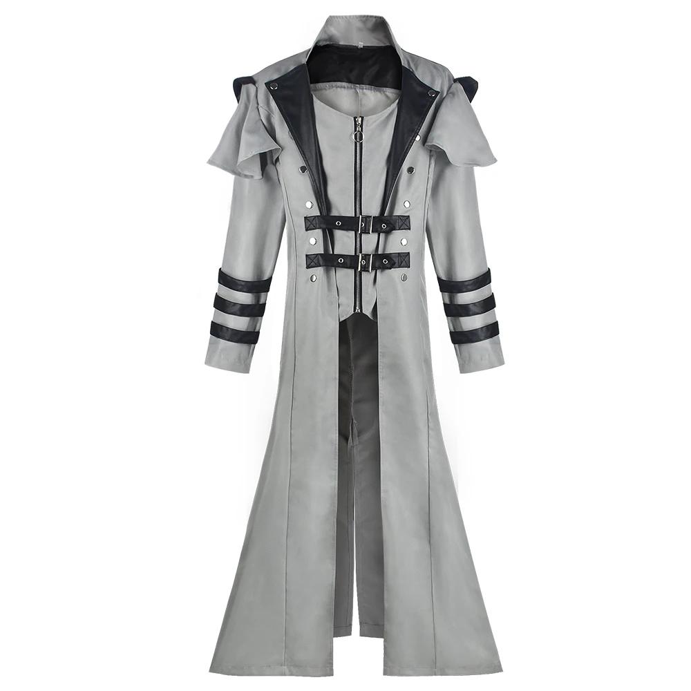 Vintage Halloween Medieval Steampunk Assassin Elves Pirate Costume Adult Men Black Long Split Jacket Gothic Armor Leather Coats