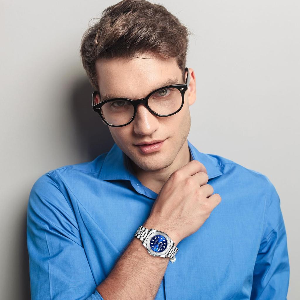 Silver Waterproof Luminous Analog Stainless Steel Case Rotatable Quartz Watch Simple Stylish Casual Business Fashion Accessories Birthday Anniversary