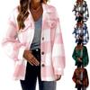 Women's Fashion Autumn and Winter Pocket Plaid Jacket Button Plush Jacket for Warmth