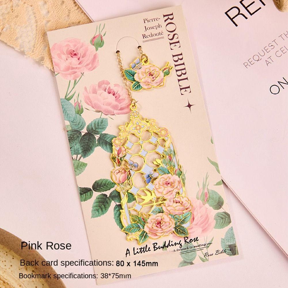 Pendant Hollow Bookmark Chinese Style Floral Painting Bookmark Retro Metal Bookmark Student
