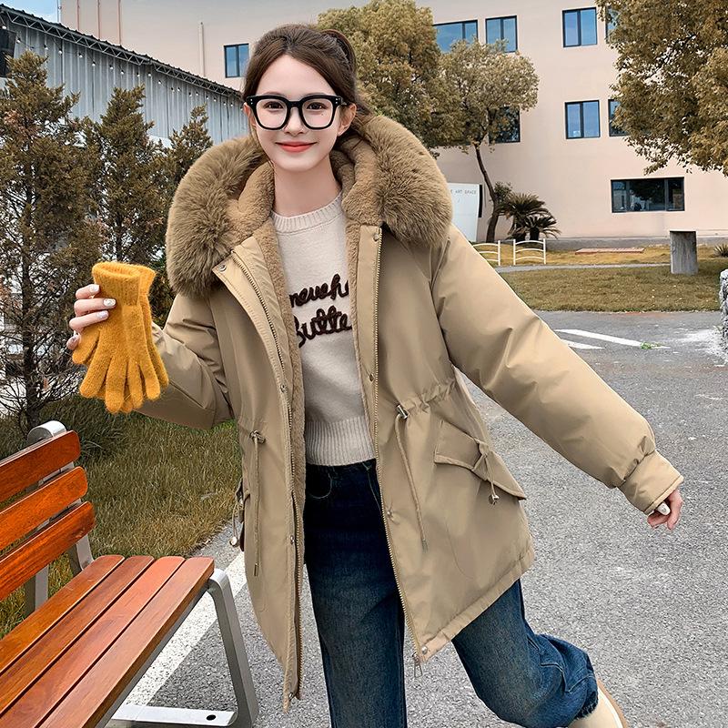 Women's Cotton-padded Parka Cotton-padded Coat Medium and Long Hooded Jacket Winter Warm Lamb Wool