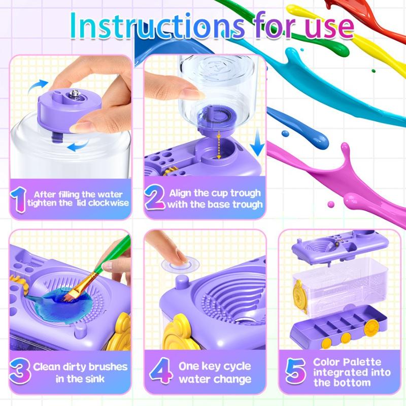 Cartoon-Style Paint Brush Cleaning Tools Water-Circulating Hair Brush Rinser with Holder for Art Watercolor Painting Supplies