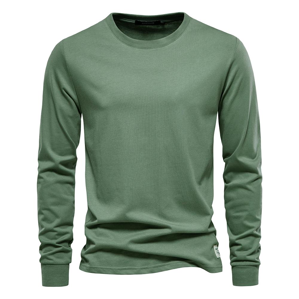 TrendHub Solid Color Cotton T Shirt Men Casual O-neck Long Sleeved Mens Tshirts Spring Autumn High Quality Basic T-shirt Male