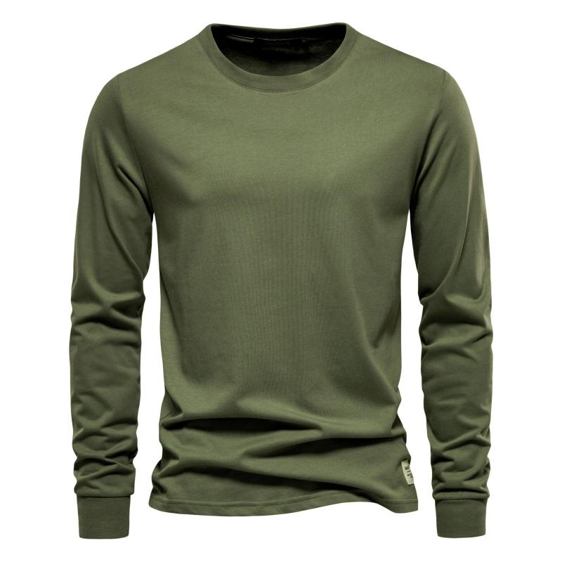 TrendHub Solid Color Cotton T Shirt Men Casual O-neck Long Sleeved Mens Tshirts Spring Autumn High Quality Basic T-shirt Male