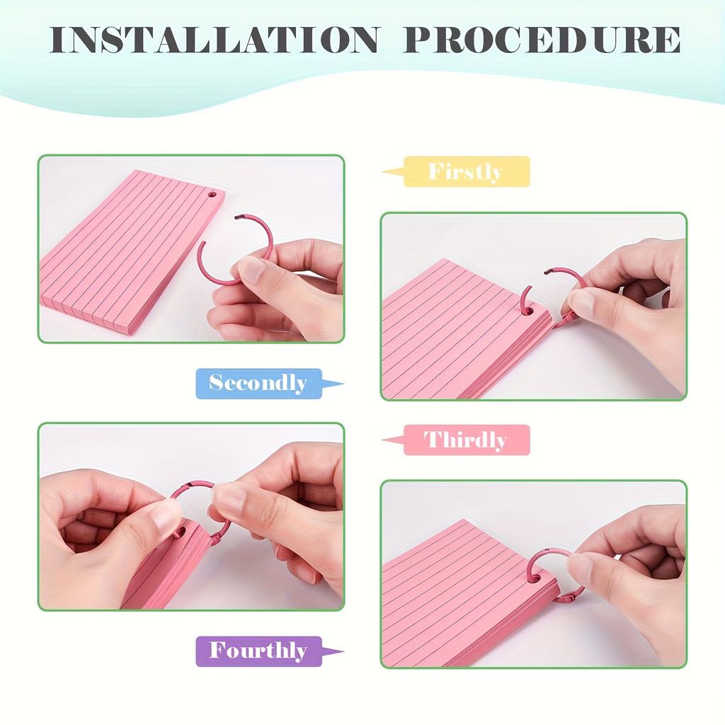 300sheets Colored Index Cards, Notecards 3x5inch, Multicolor Paper Binder Ring Easy Flip Flash Card, Study Memo Pads for Office School Suplplies