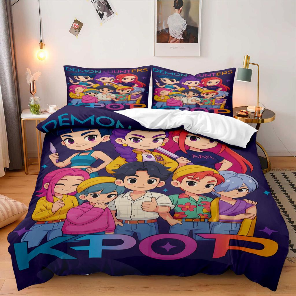 Q K-Pop Demon Hunter Beddding Set for Fans Kids Machine Washable Durable King Queen Twin Size for K-pop Girls Home Bedroom Decor