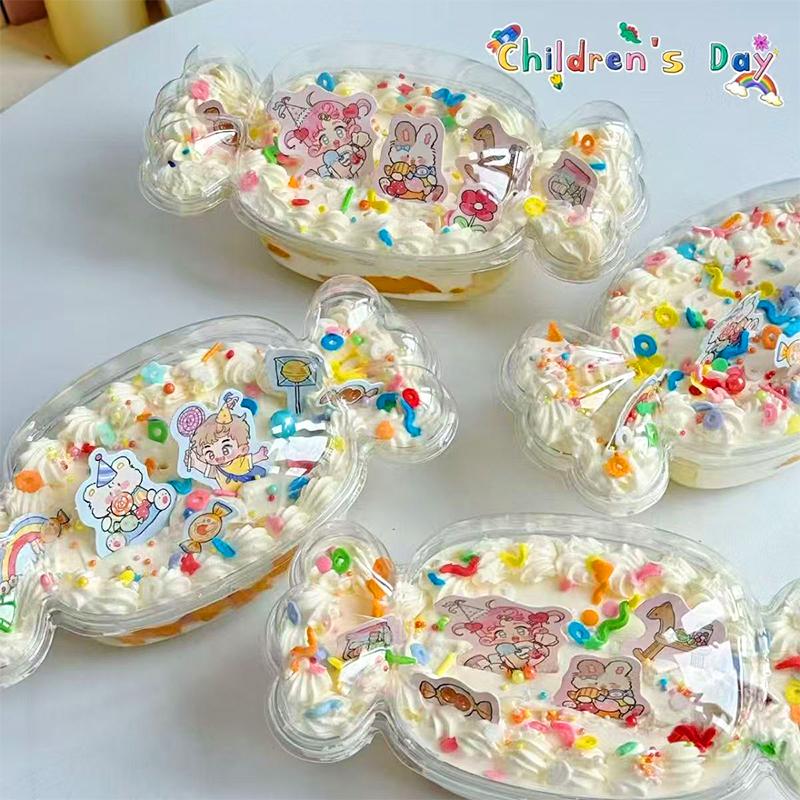 10 Pieces of Candy Style Transparent Takeaway Box Packaging Box Transparent Blister Candy Shaped Mousse Cake Box Disposable 21*10cm
