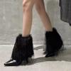 Fur Women's Ankle Boots High Heels Elegant Pointed Toe Shoes Winter  Fad Chelsea Boots New Pumps Designer Snow Mujer Botas