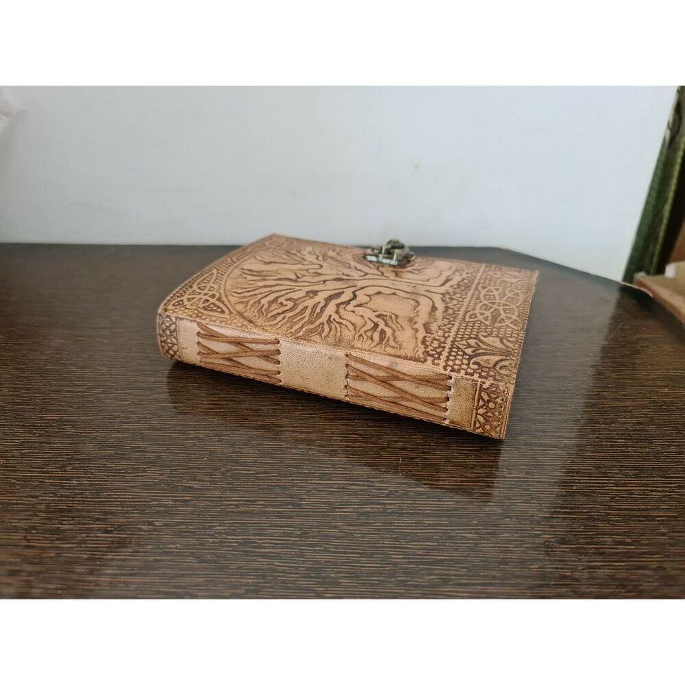 Handmade Leather Journal Diary Celtic Tree of Life Book of Shadow Wicca Vintage