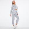 Women  Seamless Washed Peach Hip Lifting Sports Running Fitness O Neck Long Sleeve Pant Suits