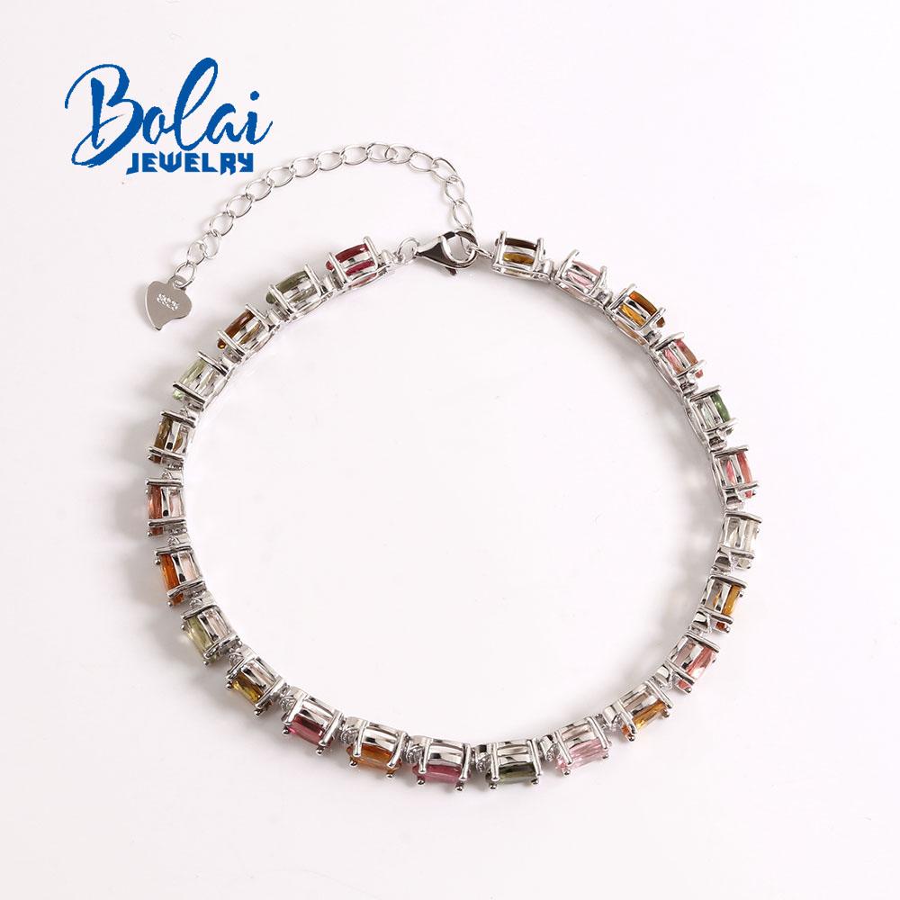 Real Colorful Gemstone Bracelet Natural Brazil Tourmaline Oval 4*6mm Fine Jewelry 925 Sterling Silver for Women Gift