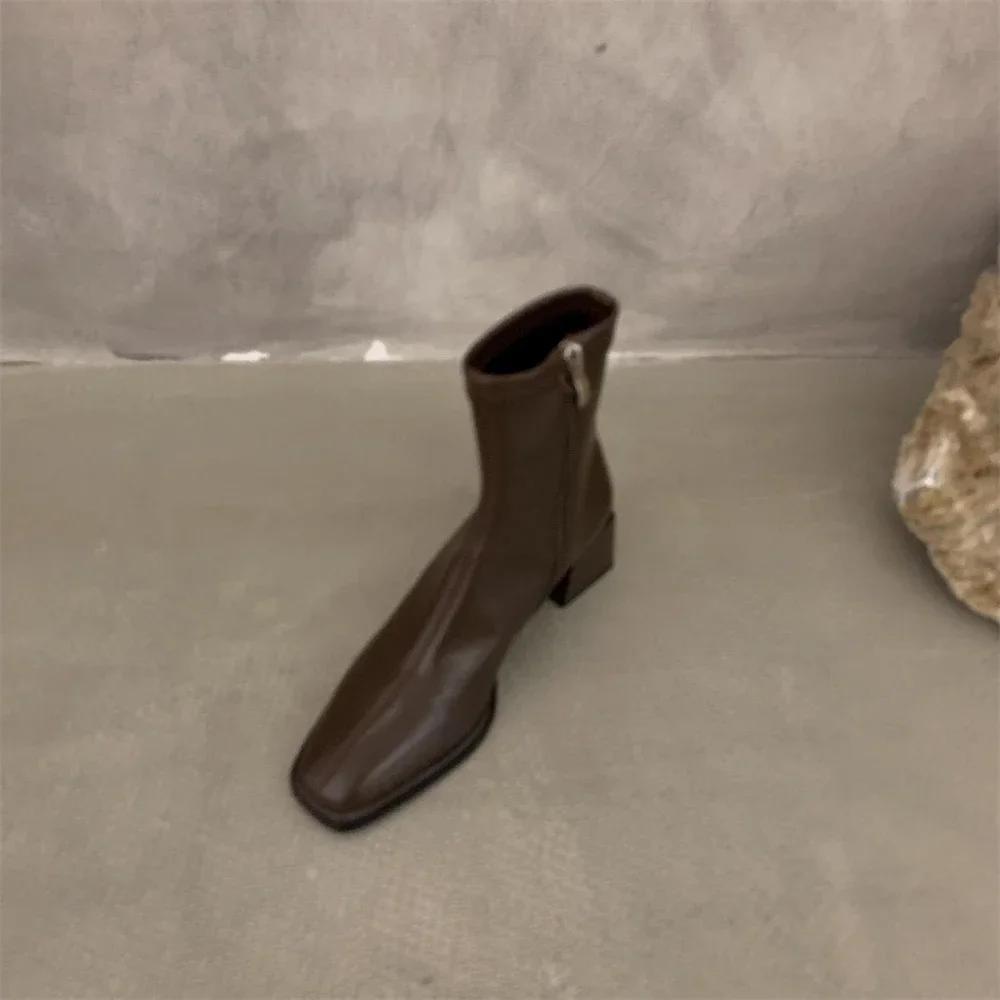 Women Ankle Boots Woman Square Heel Fashion Zipper Autumn Winter Women's Shoes Leather Girl's Short Booties