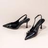 Fashionable Pointed Toe Shallow Mouth New High-heeled Shoes Summer Elegant Buckle Decorated Stiletto Black Women's Shoes