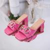 Fashion Women Chunky Heels Slippers Fashion Rhinestone Metal Buckle Peep Toe Mules Slides Shoes Girls Summer Casual Elegant Paty Sandals