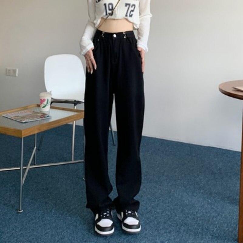 2022 Autumn Winter Fashion Korean Stytle Casual High Street Wide Leg Pant Women Jeans High Waist Harajuku Slouchy Straight Pants