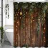 Vintage Wood Bran Door, Green Leaf Shower Curtain, Bathroom Decorative Shower Curtain, Waterproof Shower Curtain with Hooks