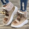 Autumn and Winter New Round Head Fur Integrated Warm Snow Boots Women's Lace-up Large Size Flat Bottom Thick Bottom Cotton Boots Women