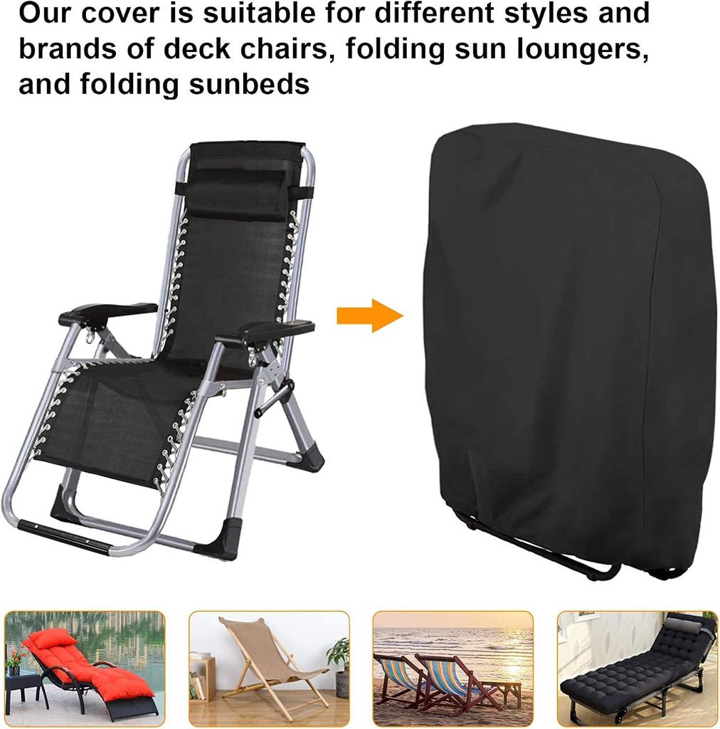 2Pc Folding Chair Cover Waterproof Outdoor Sun Lounger Cover Patio Reclining Chair Cover Garden Furniture Cover W/ Storage Bag