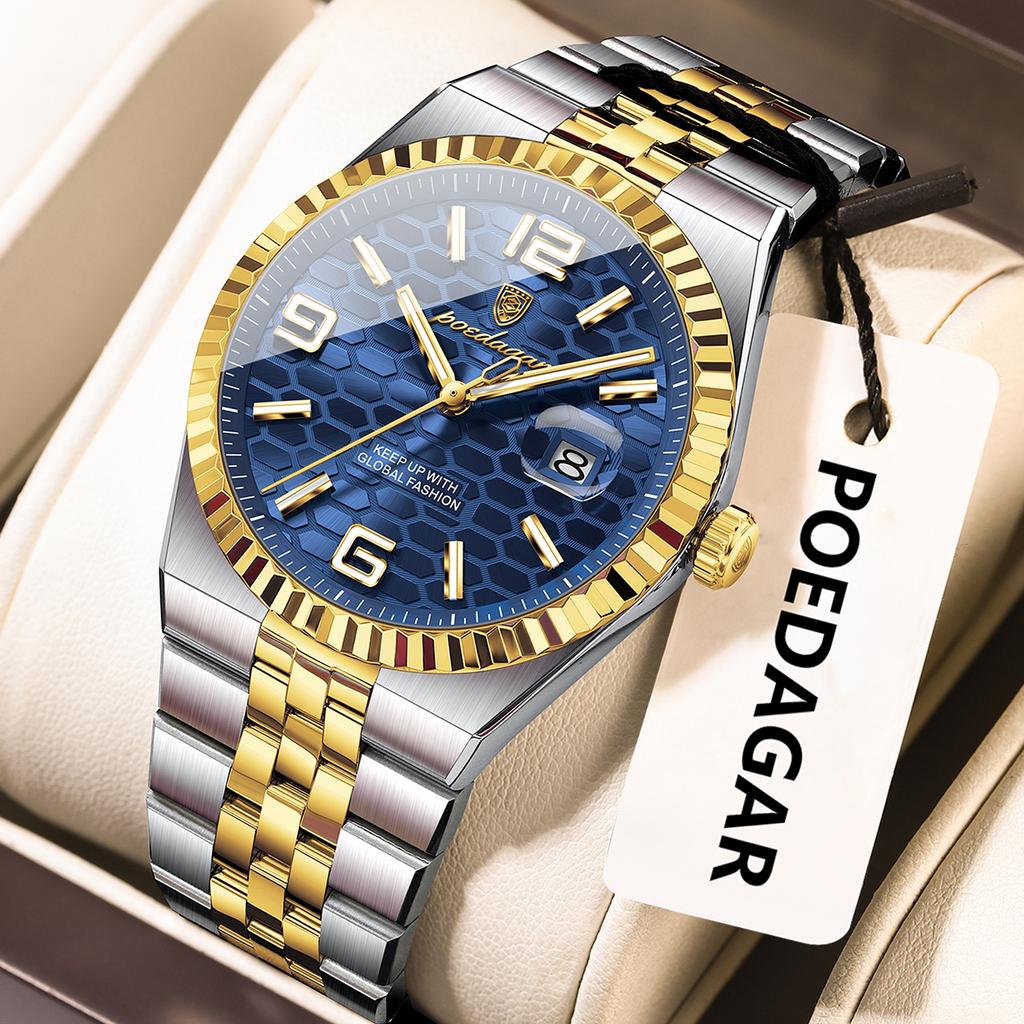 2025 New Men Watches Gorgeous Blue Gold 41mm Classic Clock Stainless Steel Diving Series Waterdrop Calendar Quartz Watch for Men