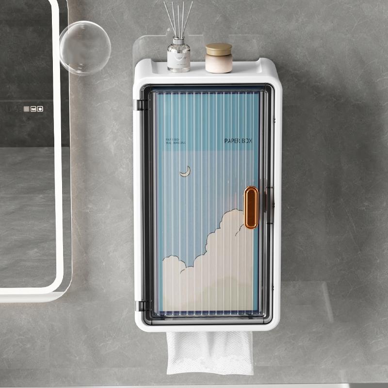 Punch-Free Wall-Mounted Tissue Box Transparent High-Value Rack High-End Storage Box Simple Large Paper Box