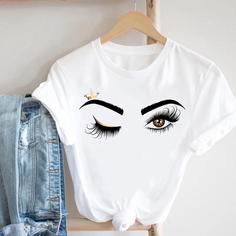 Women Crown Eye Lashes Eyelashes Summer Fashion Tshirt Short Sleeve Lady Print Tee Top Female Clothing Casual Graphic T-shirt